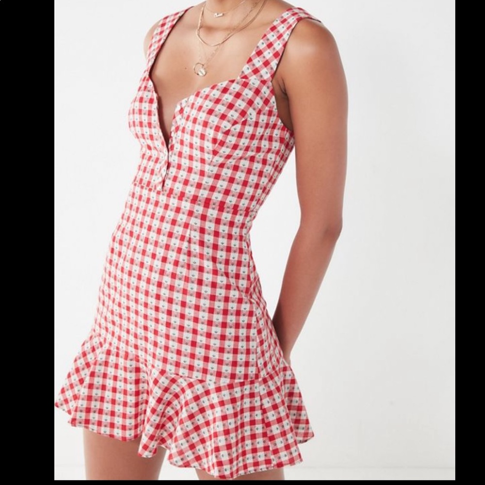 UO East Order Thelma Red White Check Gingham Dress